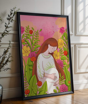 Pregnant Woman Amidst Vibrant Flowers