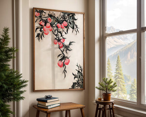 Watercolor Floral Illustration with Red Berries on Branch - Mi tienda