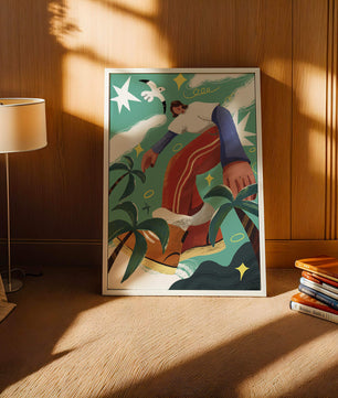 Colorful Abstract Surreal Landscape with Giant Figure and Nature Elements