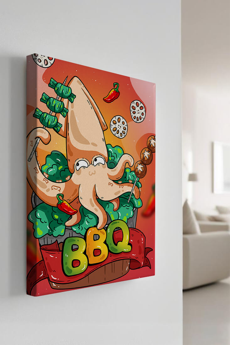 Quirky Cartoon Squid BBQ with Vegetables