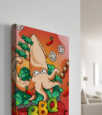 Quirky Cartoon Squid BBQ with Vegetables