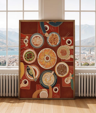 Colorful Chinese cuisine on a dining table with traditional dishes