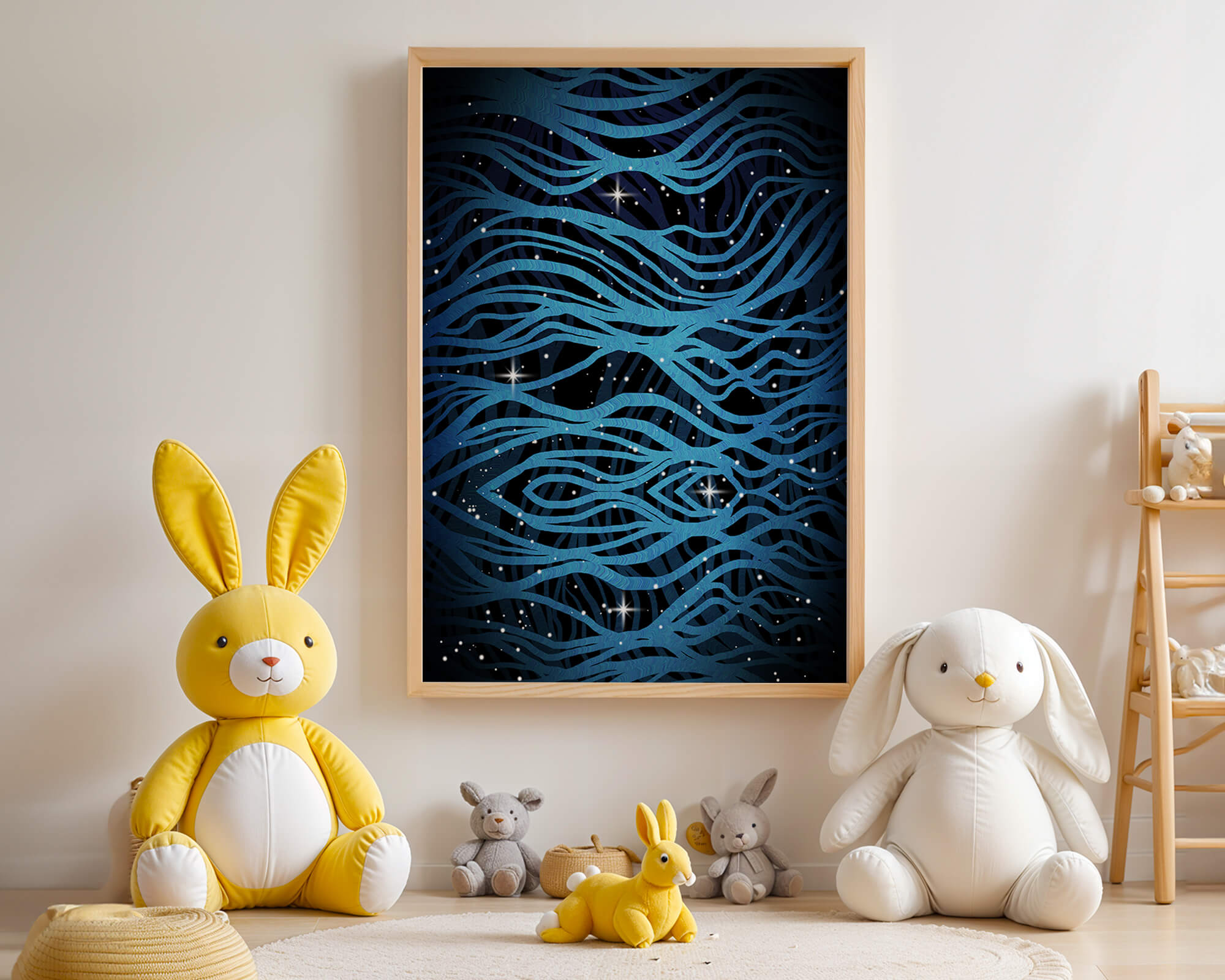 Abstract blue wave lines with starry night background