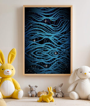 Abstract blue wave lines with starry night background