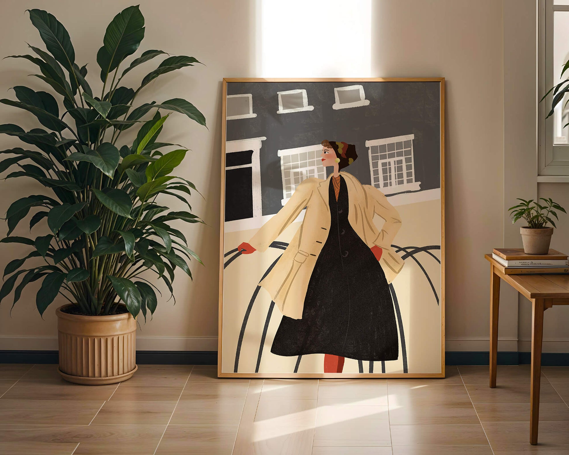 Chic Woman in Vintage Coat Posing Outdoors in Urban Setting
