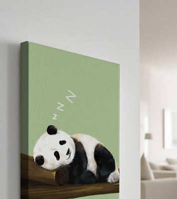 Peaceful panda resting on a log in a serene setting