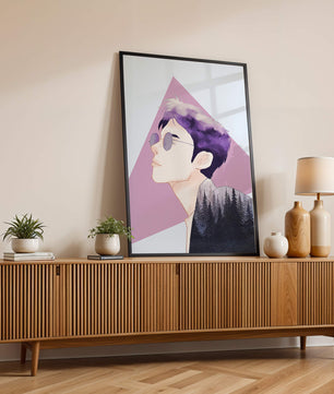 Abstract Portrait of a Person with Forest Silhouette and Purple Hair - Mi tienda