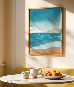 Calming Ocean Shoreline with Blue Sky and Gentle Waves