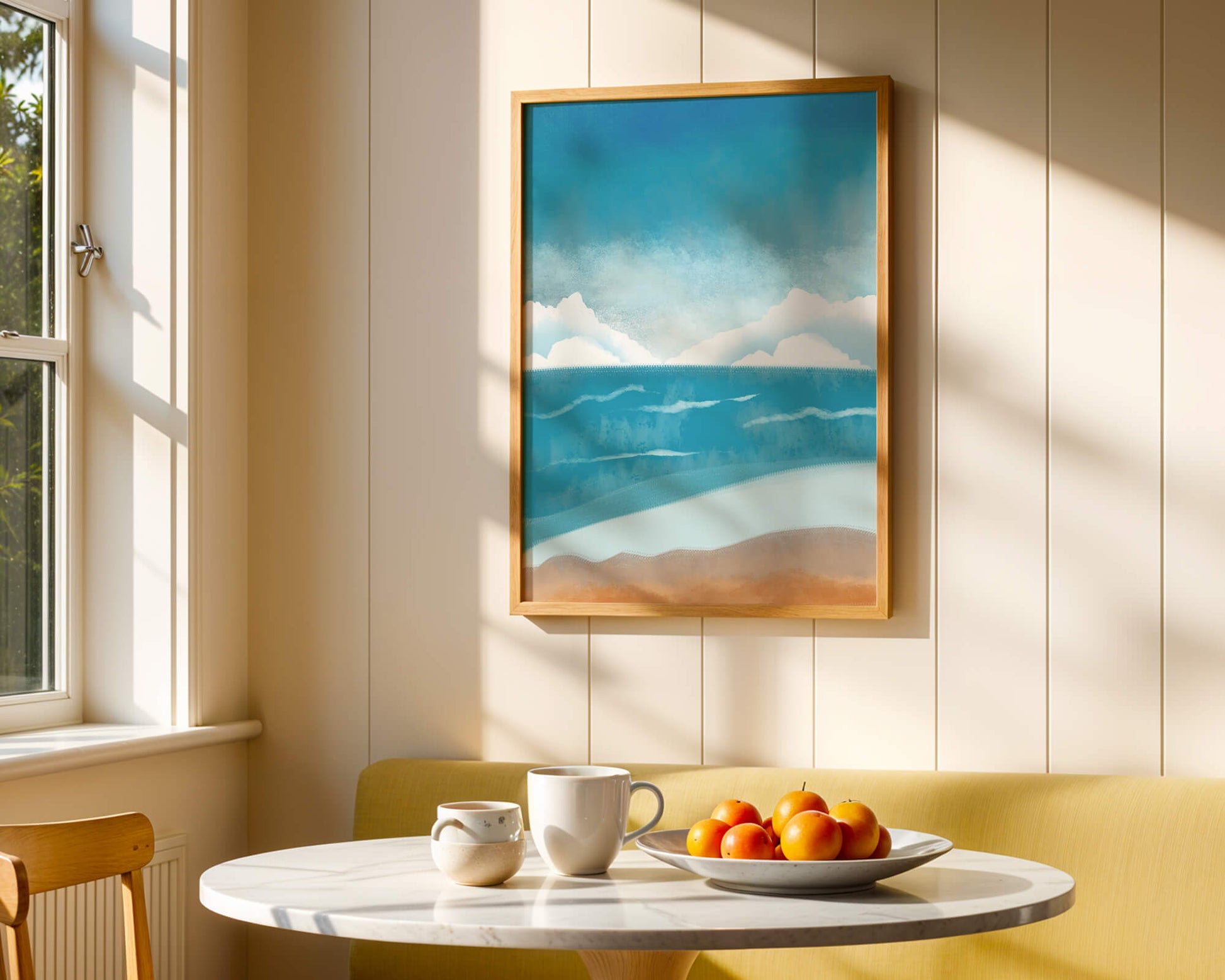 Calming Ocean Shoreline with Blue Sky and Gentle Waves
