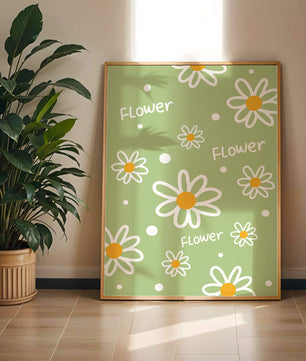 Estampado floral con margaritas sobre fondo verde