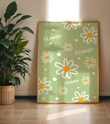 Floral pattern with daisies on a green background
