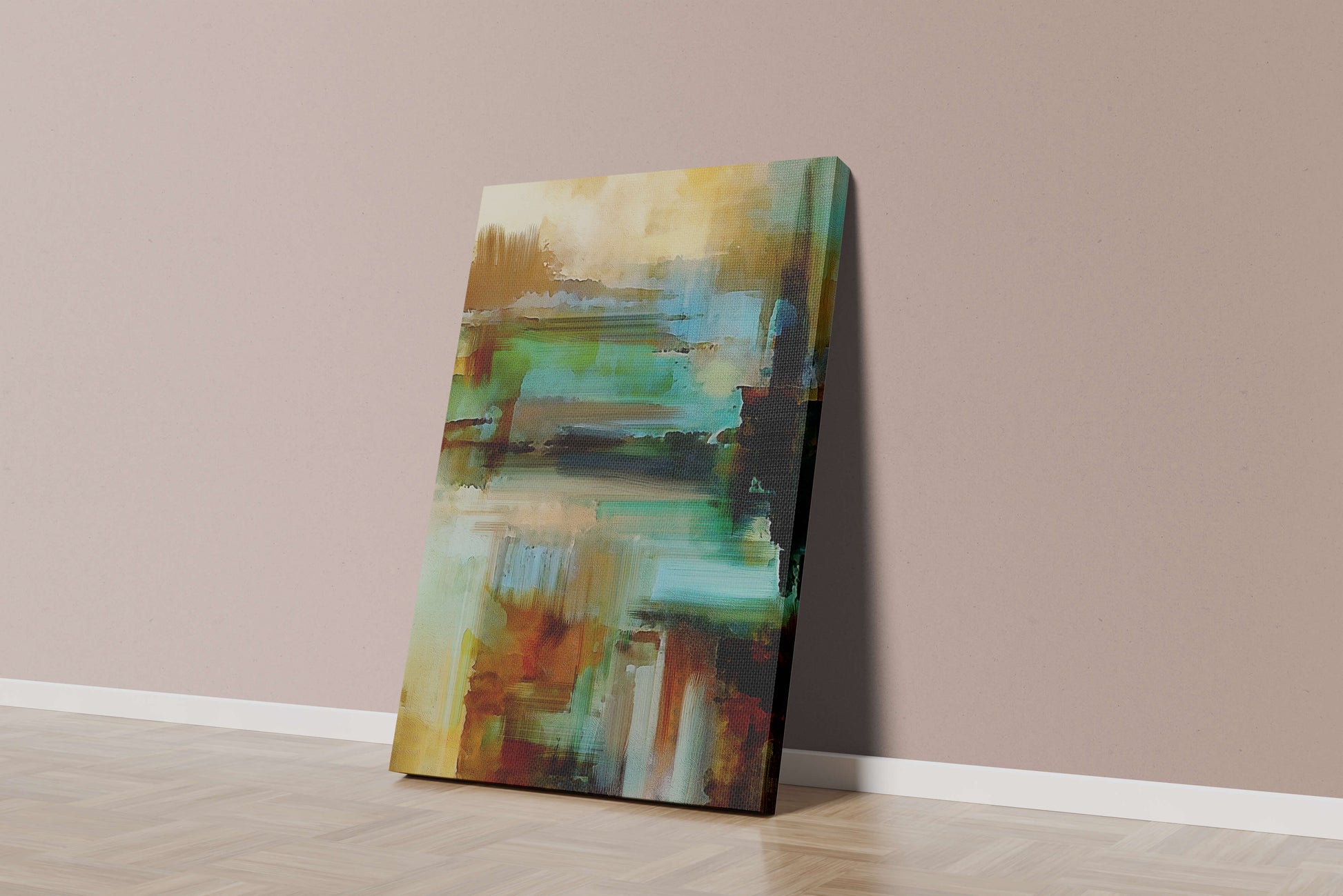 Abstract Expressionist Colorful Landscape with Earthy and Aqua Tones