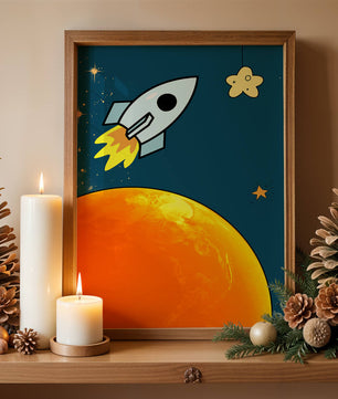 Cartoon Rocket in Space with Yellow Star - Mi tienda