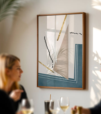 Abstract geometric artwork featuring gold elements