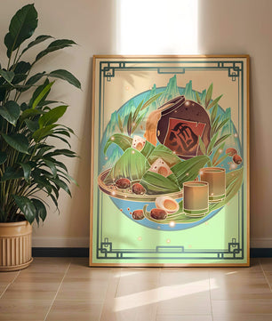 Traditional Chinese food illustration with festive elements