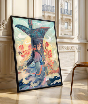 Art fantastique élégant : femme en tenue traditionnelle avec fond floral