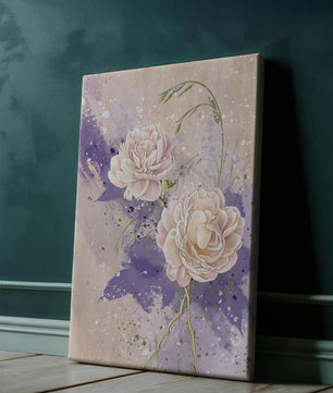 Elegant floral artwork with soft purple and pink hues