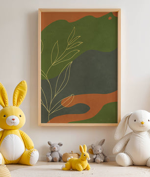 Abstrakte botanische Kunst mit Goldblatt auf buntem Hintergrund