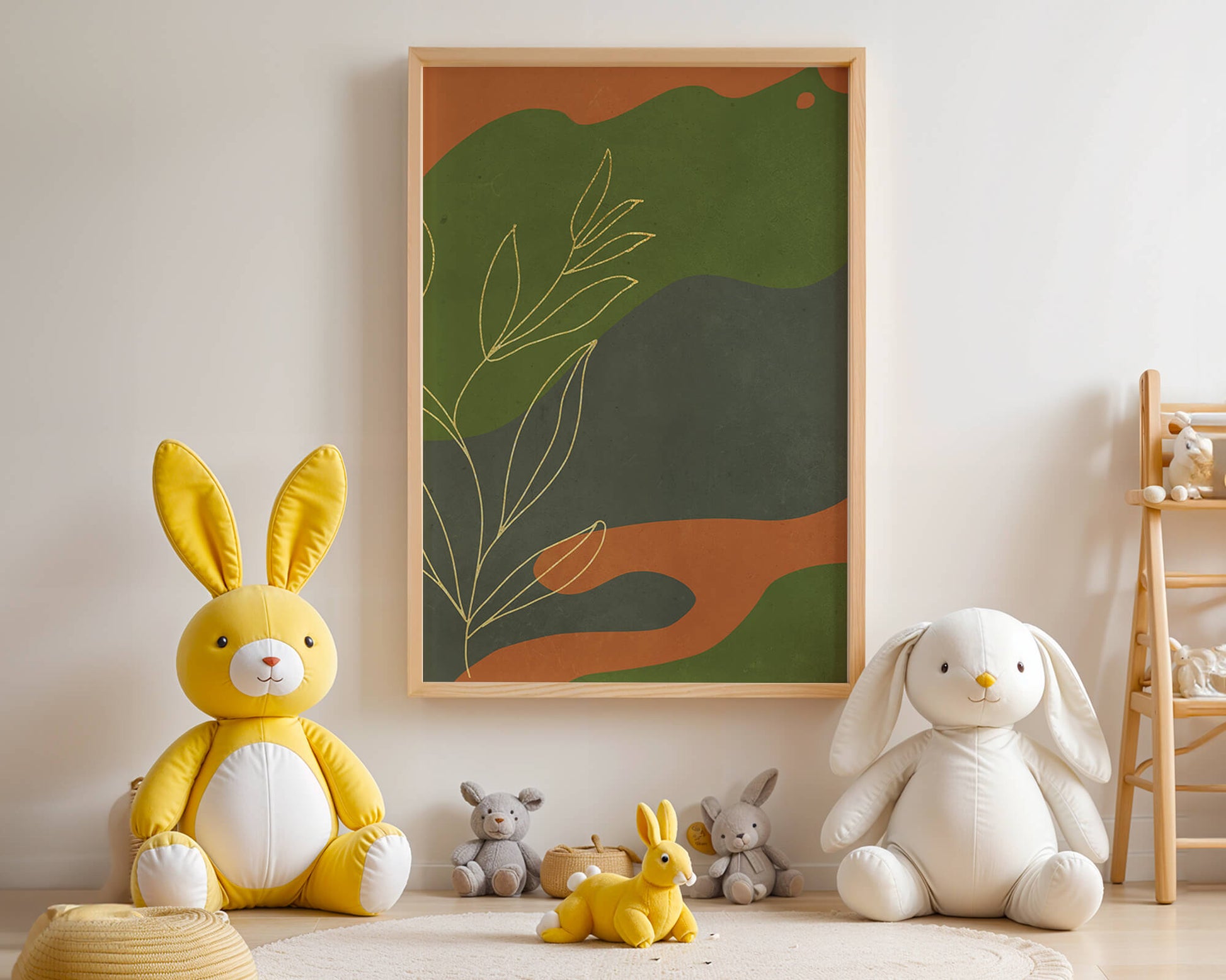 Abstrakte botanische Kunst mit Goldblatt auf buntem Hintergrund