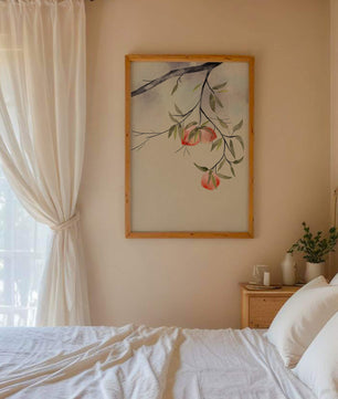 Peaceful Botanical Illustration of Branches with Leaves and Peaches - Mi tienda
