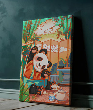 Cheerful Panda Having Tea in a Bamboo Garden - Mi tienda