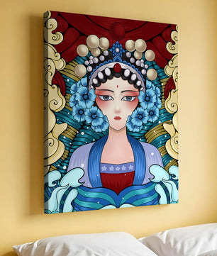 Traditional Asian Portrait with Vibrant Colors and Floral Details