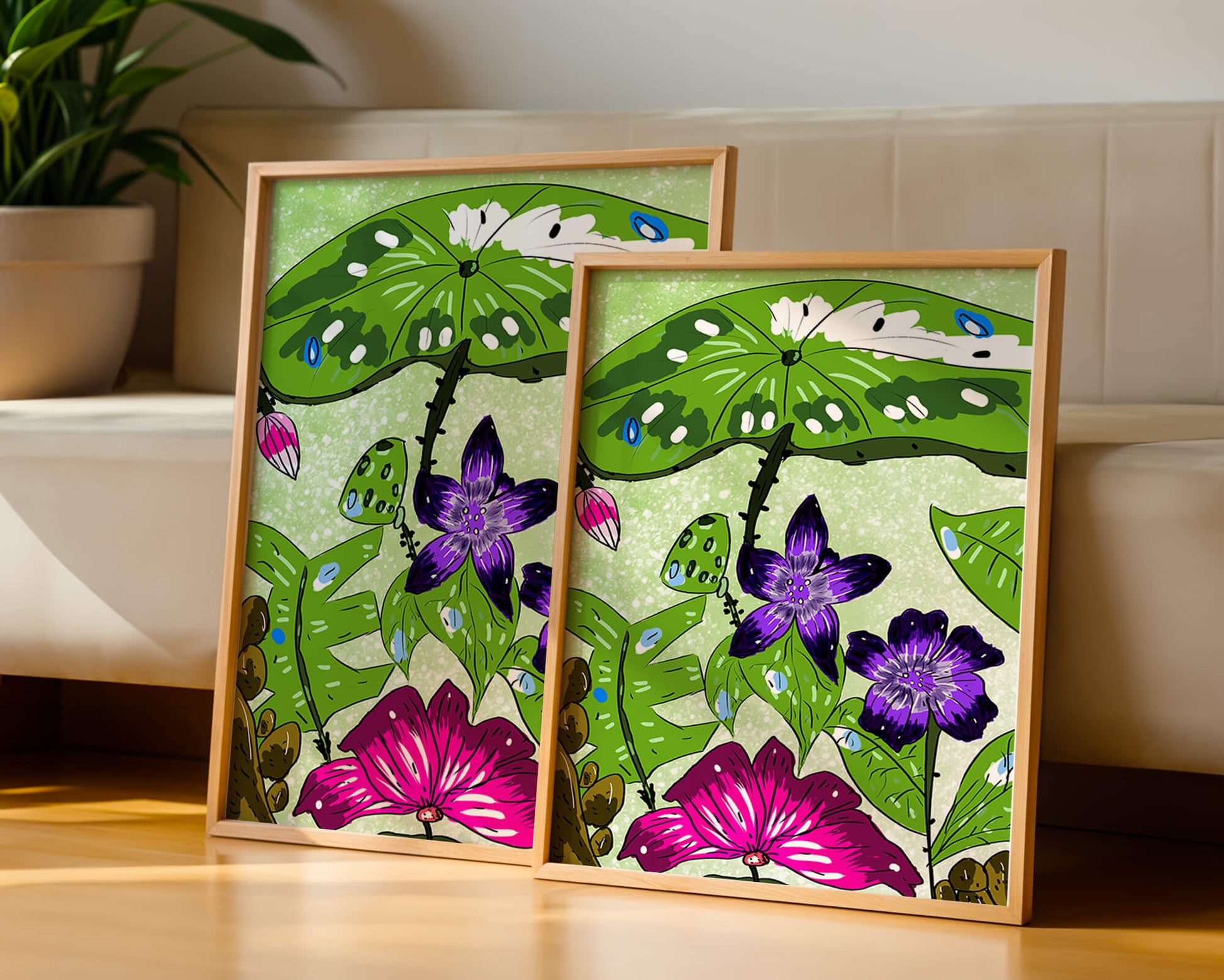 Bunte Blumenillustration mit exotischen Blumen und Blättern