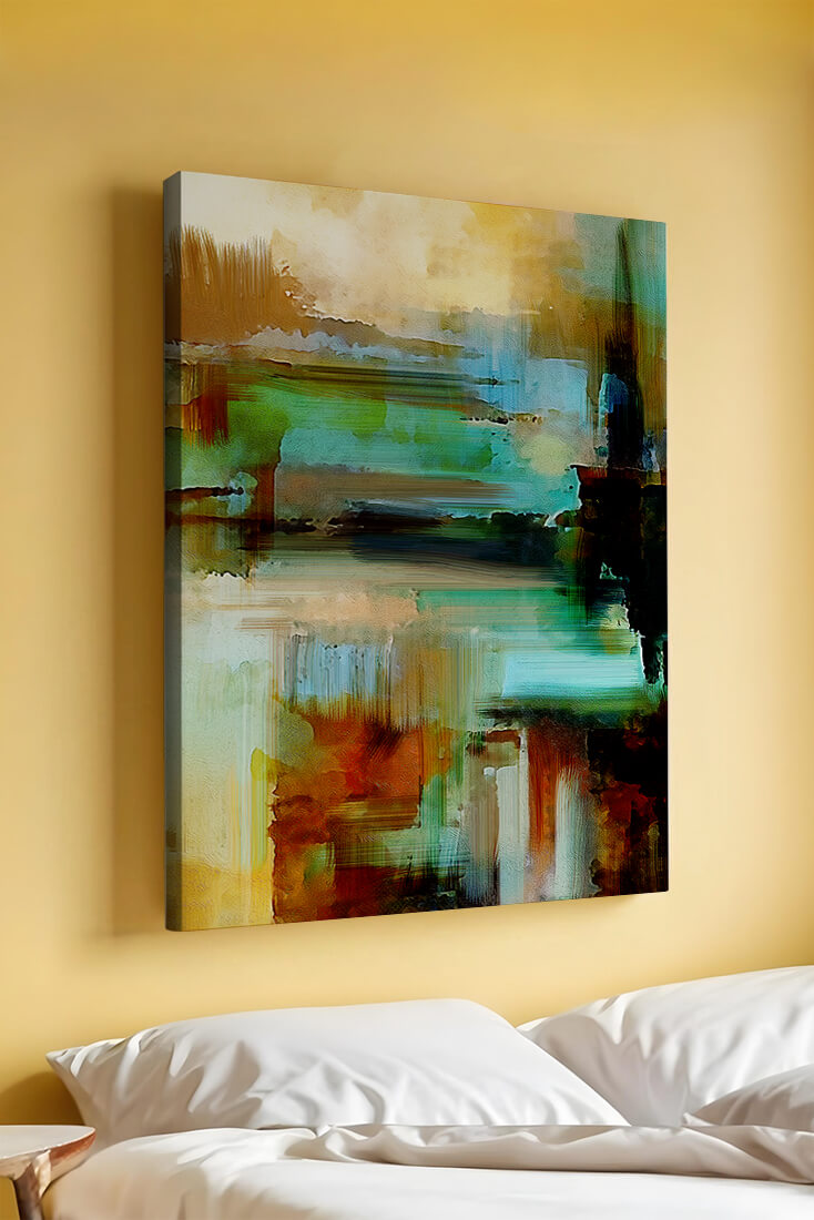 Abstract Expressionist Colorful Landscape with Earthy and Aqua Tones