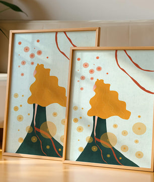 Abstract Portrait of a Woman with Flowing Golden Hair and Geometric Shapes - Mi tienda