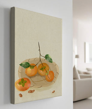 Still Life with Persimmons and Branch on a Neutral Background