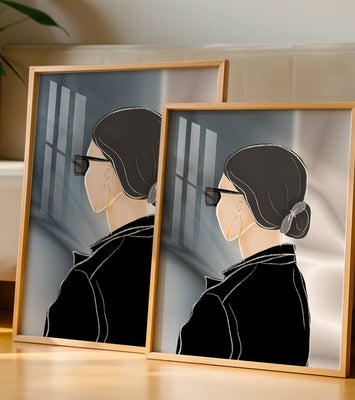 Modern woman with sunglasses and gold hoop earrings