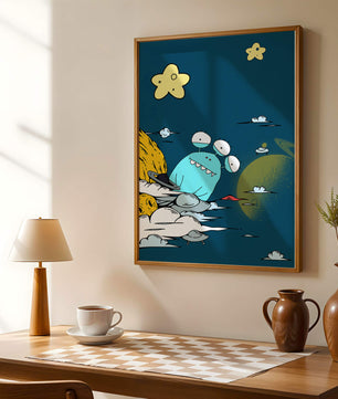 Playful Alien Illustration with Space Background and Stars - Mi tienda