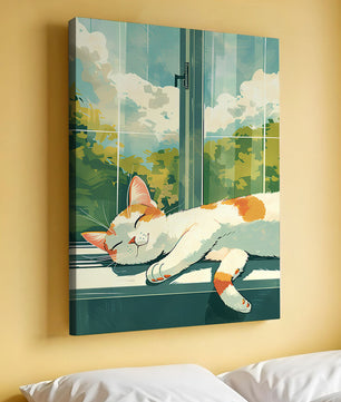 Peaceful Cat Napping by the Window with Sunlit Garden View - Mi tienda