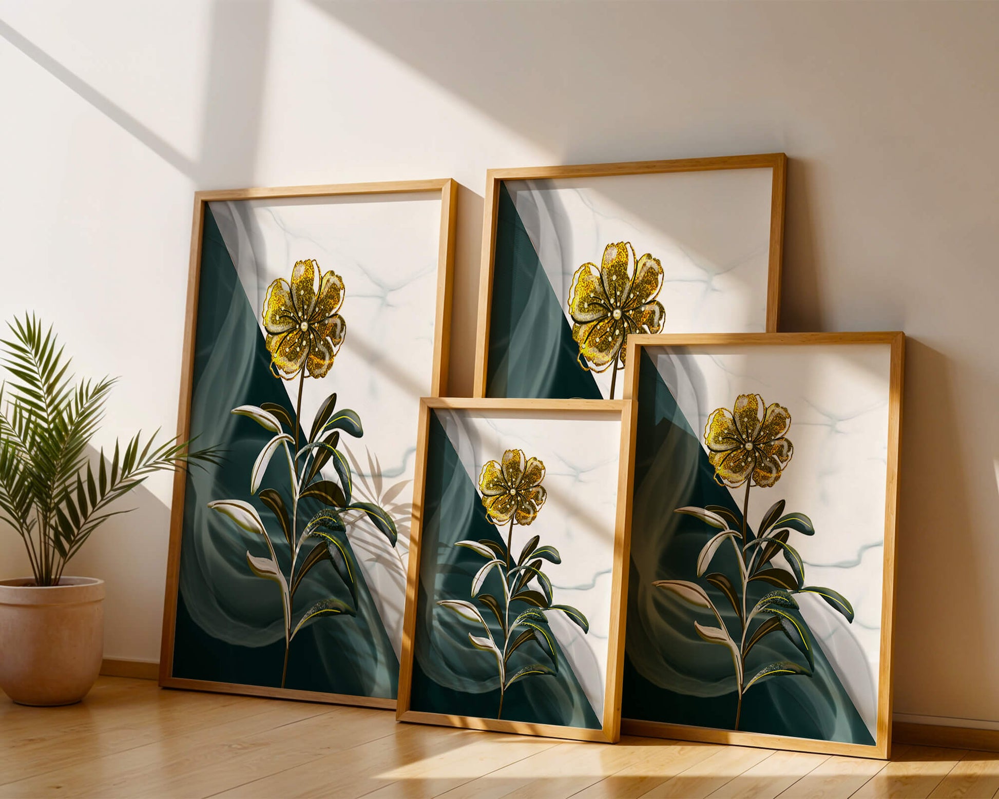Elegant golden flower art with abstract background