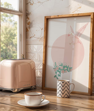 Pájaro pastel con elementos florales en estilo minimalista