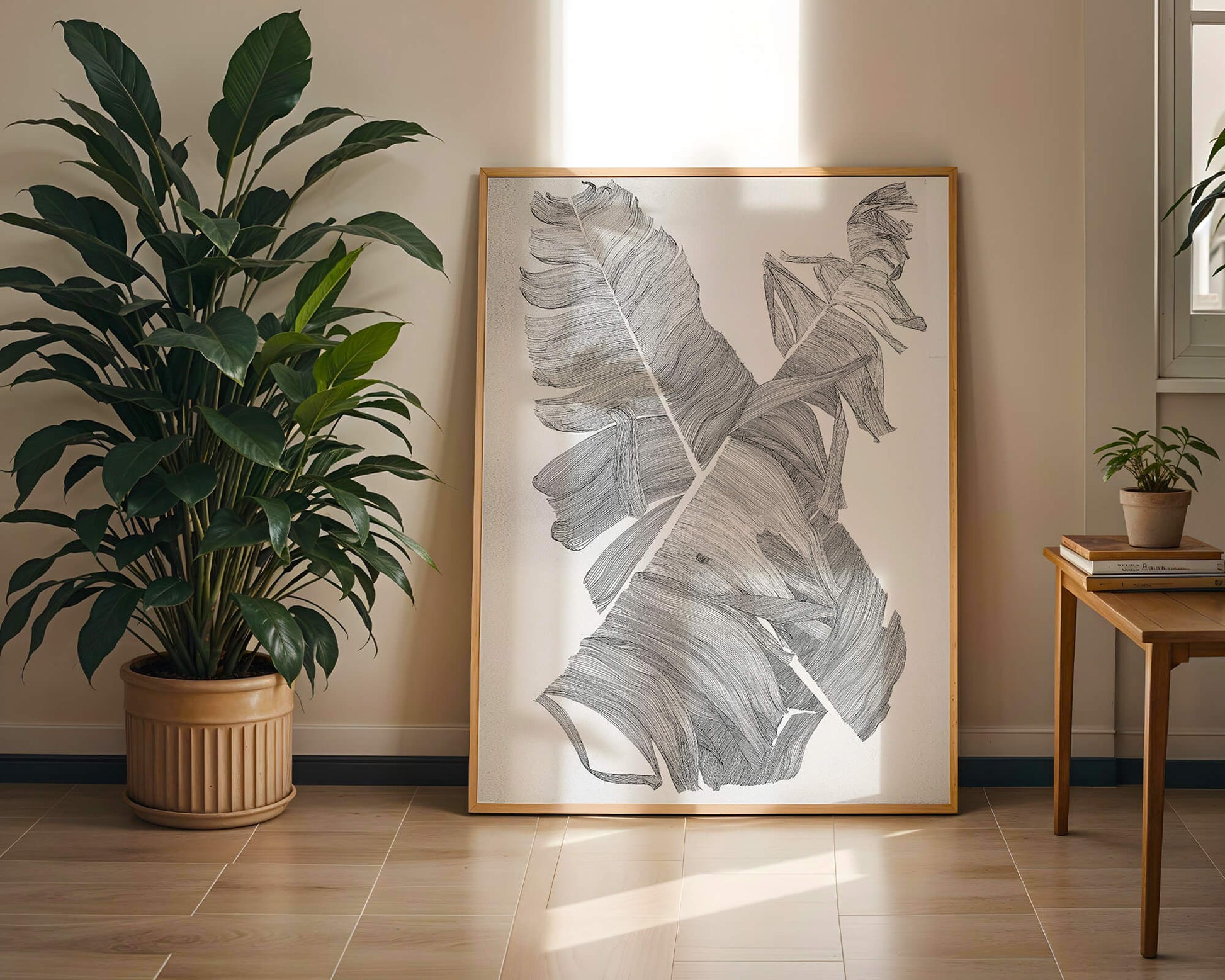 Monochrome Abstract Illustration of Overlapping Leaves