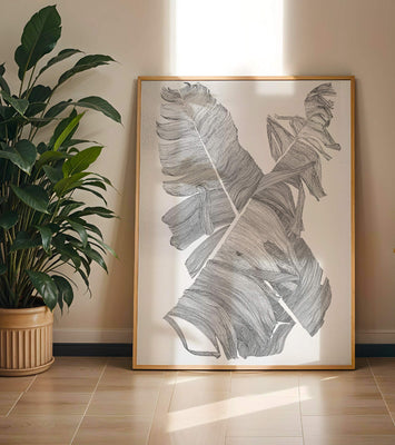 Monochrome Abstract Illustration of Overlapping Leaves