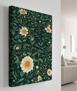 Floral pattern with daisies on a dark green background