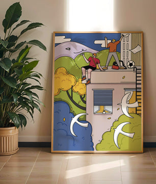Youthful Adventure on Rooftop with Nature and Cityscape
