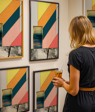 Abstract geometric art with textured colors and gold accents - Mi tienda