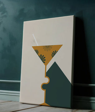 Cocktail Glass with Decorative Floral Design in Minimalist Art Style