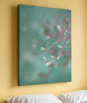 Diseño abstracto sereno con hojas pastel y fondo borroso