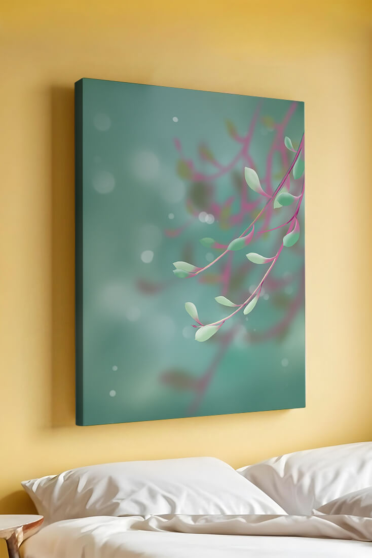 Diseño abstracto sereno con hojas pastel y fondo borroso