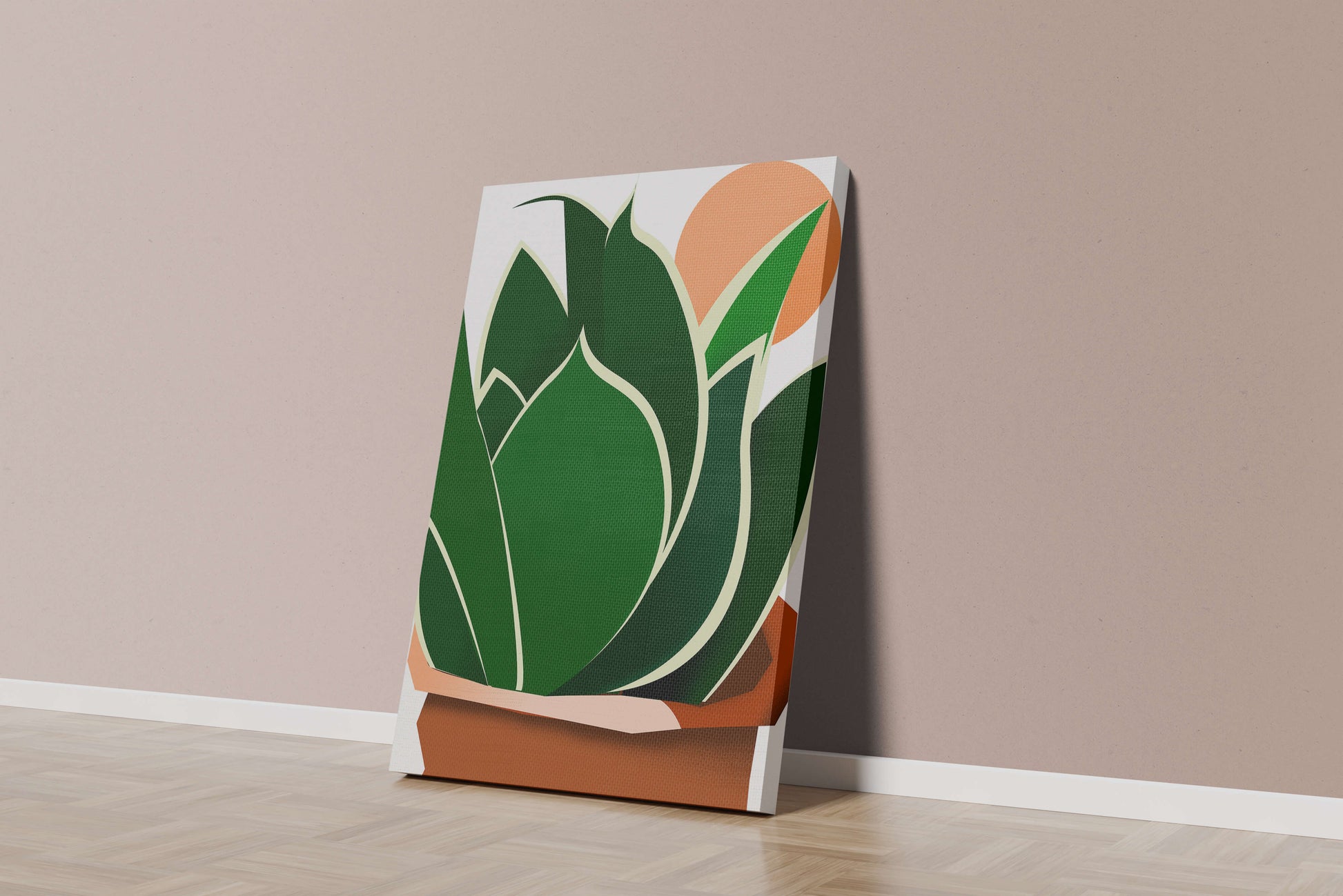 Ilustración contemporánea de una planta serpiente con fondo de amanecer