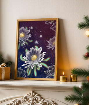 Lotus Flowers and Butterflies in a Starry Night Sky with Gold Accents - Mi tienda