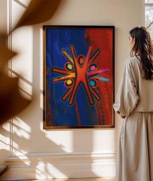 Abstract art with dynamic figures and vibrant colors