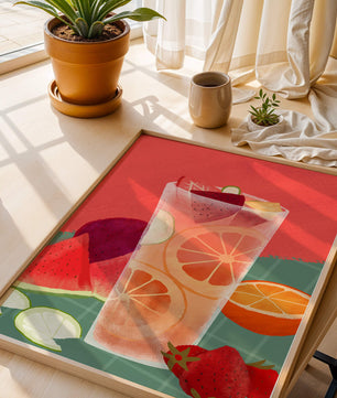 Ilustración de cóctel de frutas refrescante con cítricos y sandía
