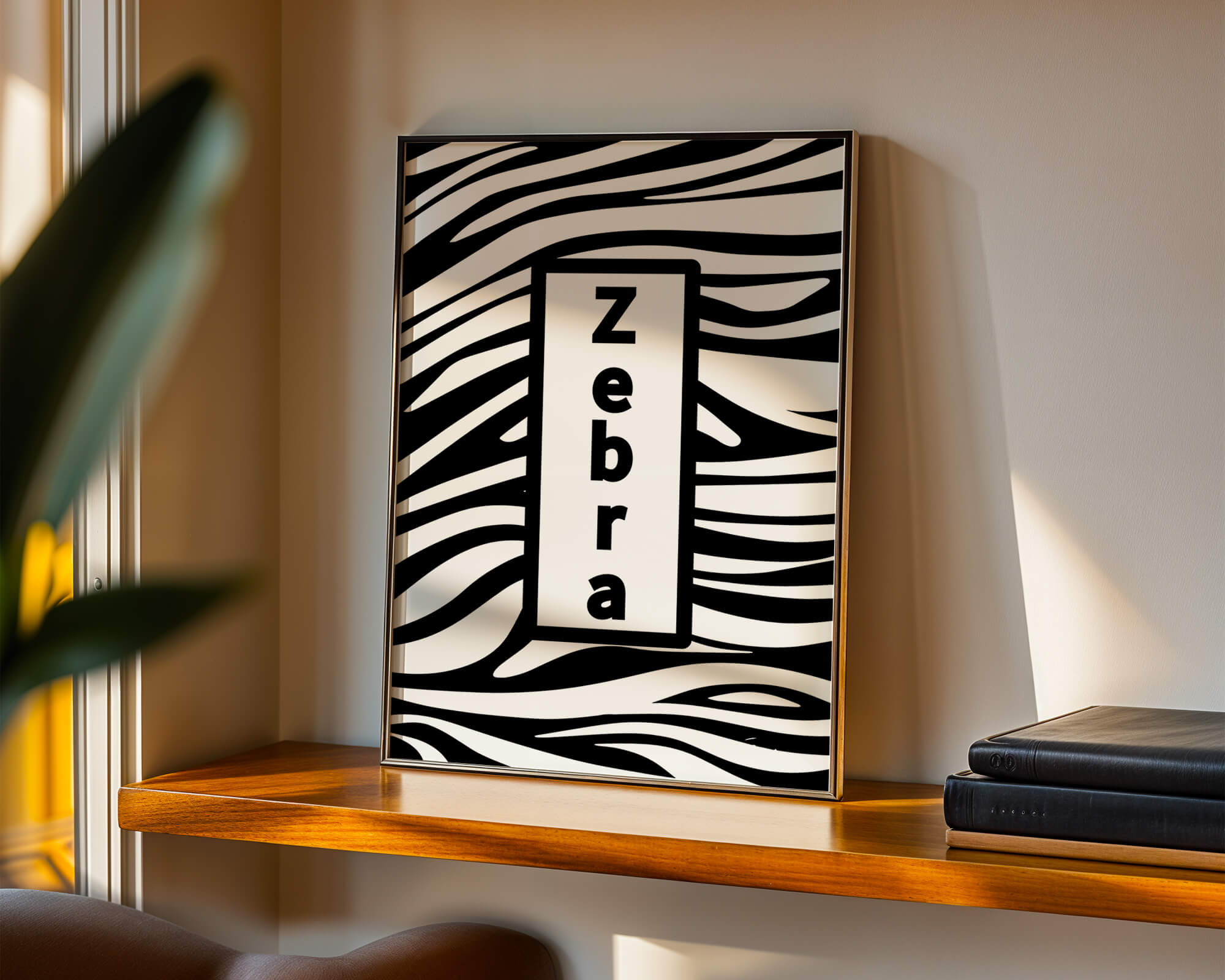 Elegant zebra print design with bold text accent