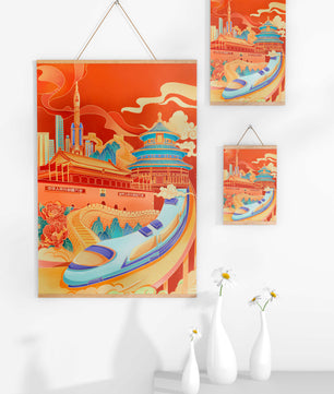 Illustration vibrante de l’architecture chinoise emblématique et de la technologie
