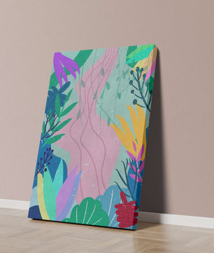 Abstract Botanic Composition with Vibrant Leaves and Shapes